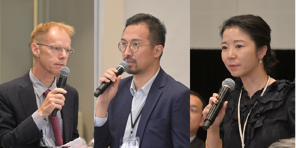 (Left) Louis Kuijs of S&P Global Ratings; (Middle) Freddy Wong of Invesco Ltd; and (Right) Carmony Wong of Reinsurance Group of America engaged in a lively exchange with Richard Clarida during the Q&As session.